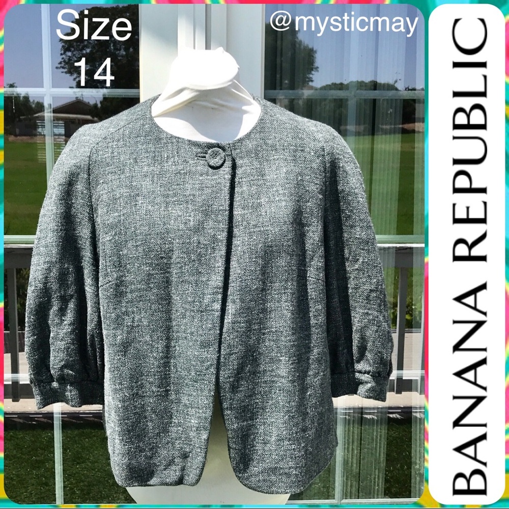 BANANA REPUBLIC Marled Gray 1-Button Wool Blend Swing Jacket Plus Size 14 / XL